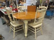 Farm House Chic Table with Four Charis and Leaf.
