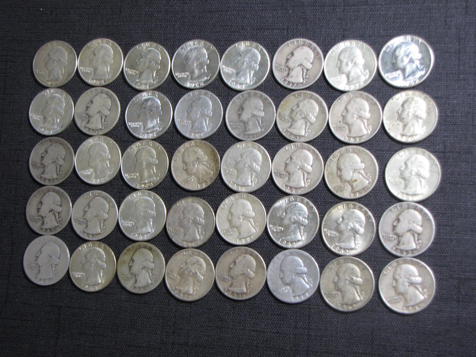 lot of 40 US silver quarters