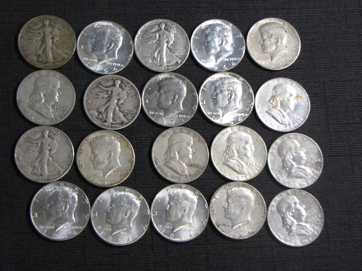 lot of 20 US silver half dollars