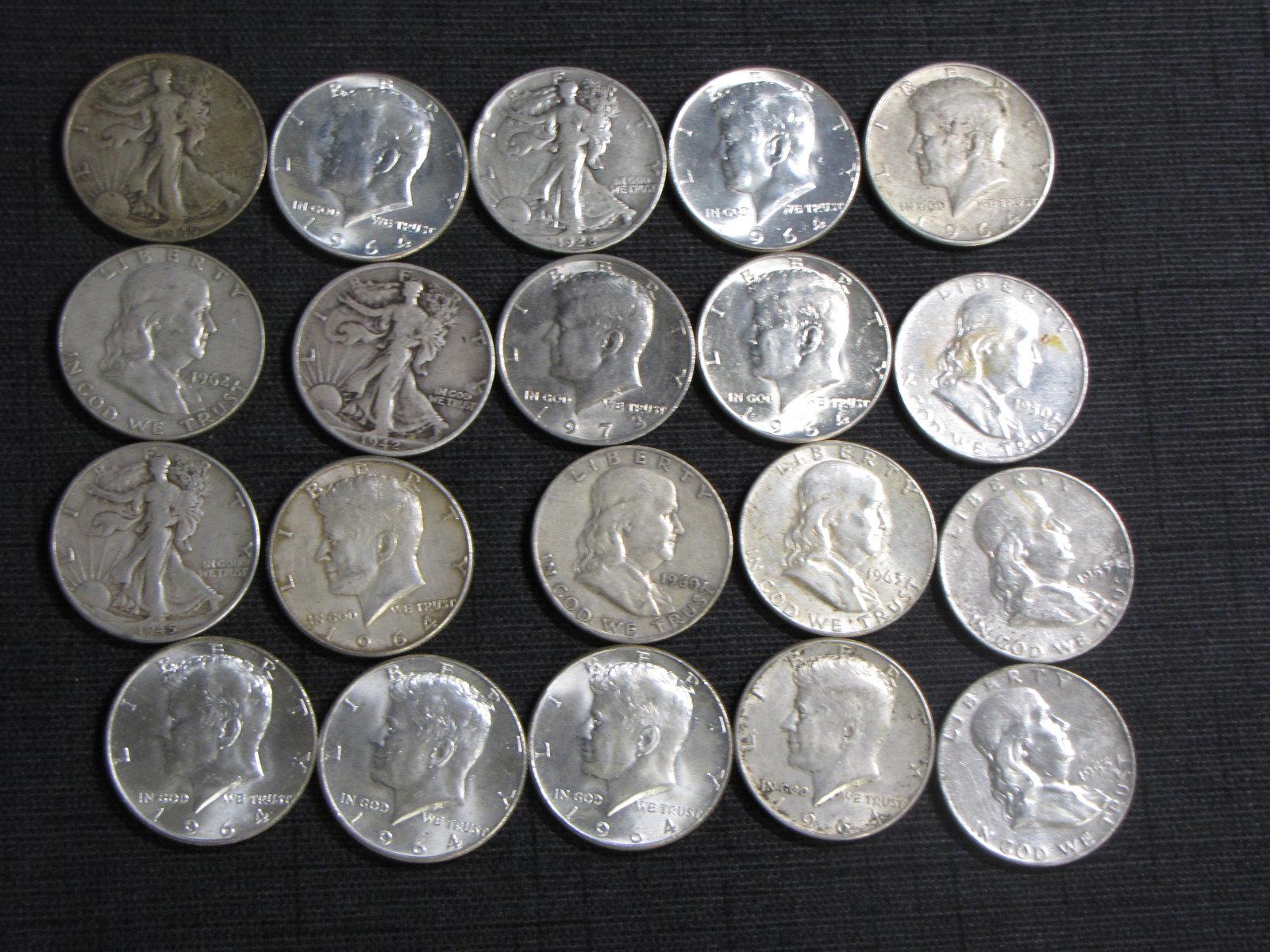 lot of 20 US silver half dollars