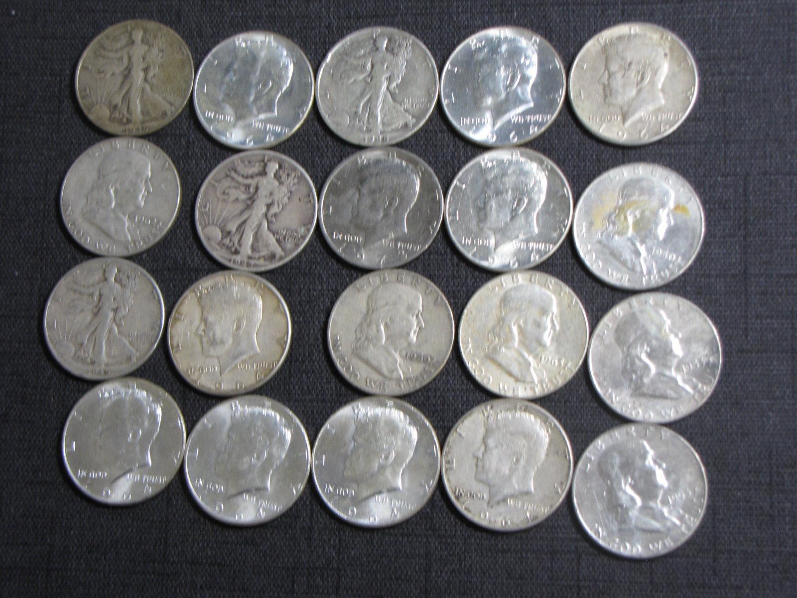 lot of 20 US silver half dollars