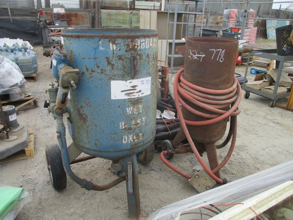 Lot Of (2) Sand Blasting Pots W/Hoses