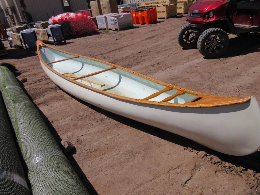 Lot Of 15' Wooden Canoe W/Paddles