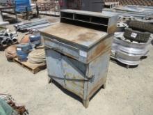 Lot Of Metal Stand-Up Shop Desk W/Cabinets
