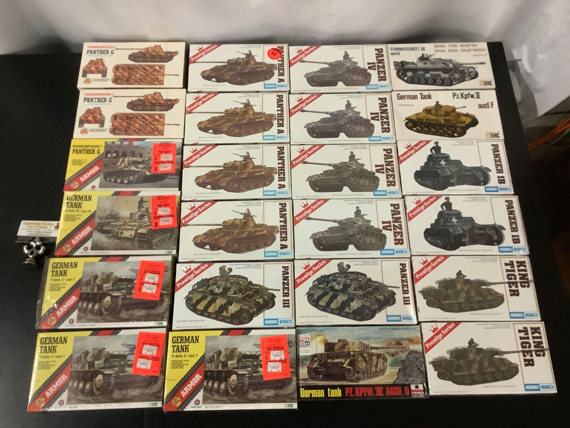 Lot of 24 Aurora/ESCI and AHM Kits military plastic model kits - German WWII tanks 1/72 scale