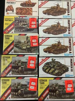 Lot of 24 Aurora/ESCI and AHM Kits military plastic model kits - German WWII tanks 1/72 scale