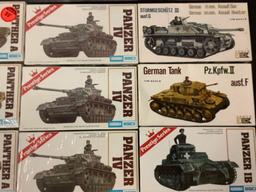 Lot of 24 Aurora/ESCI and AHM Kits military plastic model kits - German WWII tanks 1/72 scale