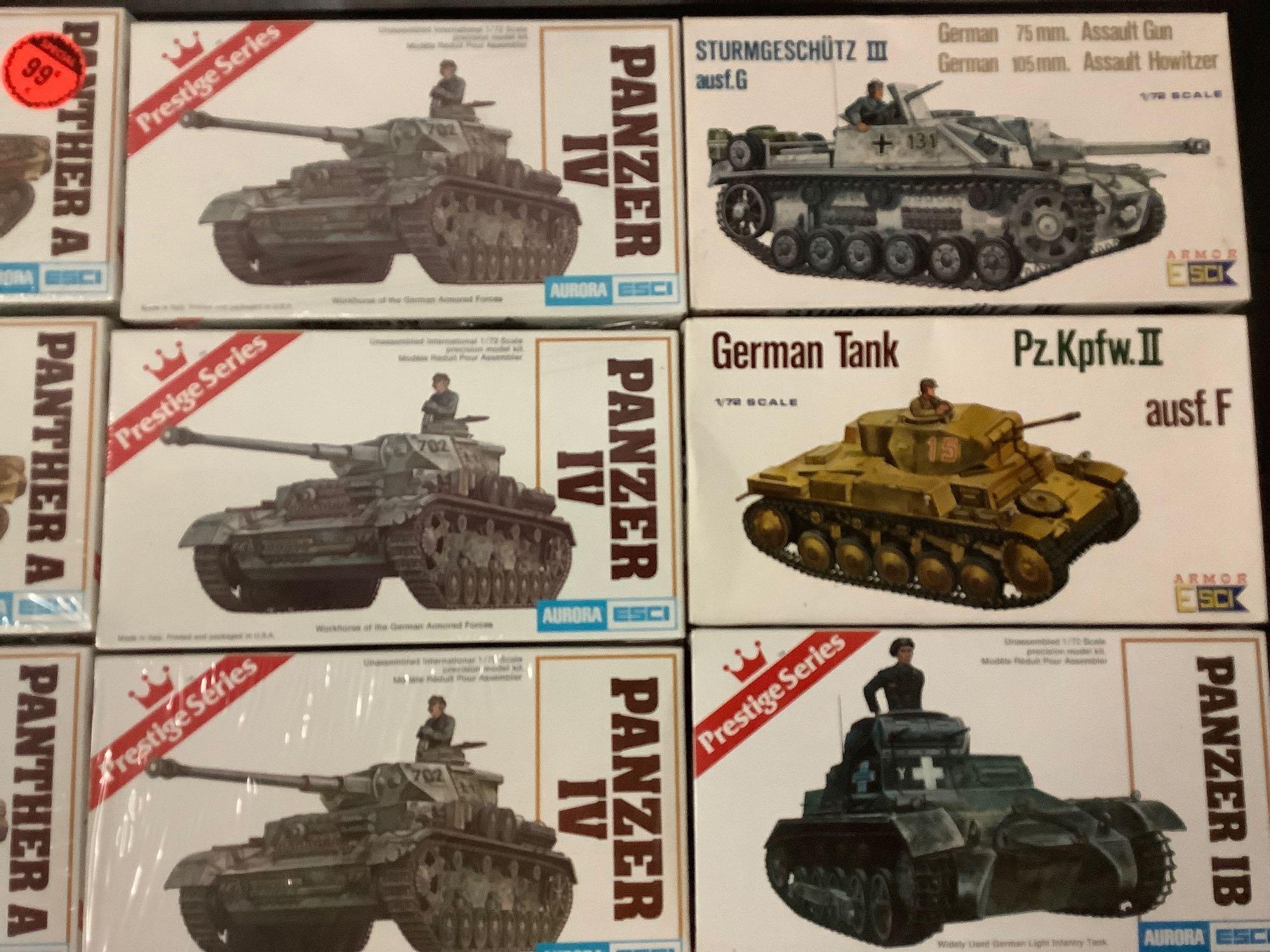 Lot of 24 Aurora/ESCI and AHM Kits military plastic model kits - German WWII tanks 1/72 scale