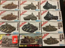 Lot of 24 Aurora/ESCI and AHM Kits military plastic model kits - German WWII tanks 1/72 scale
