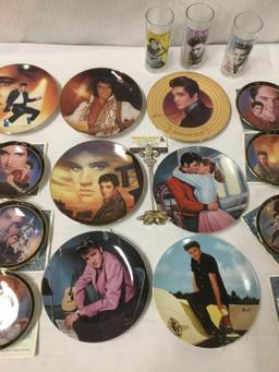 23 Bradford Exchange Elvis Collectors Plates and 3 Vandor Elvis Collectors Glasses - some w/ COAs