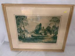 Framed vintage print Springtime in Normandy by Al Mettel 1935, approx 26x22 inches