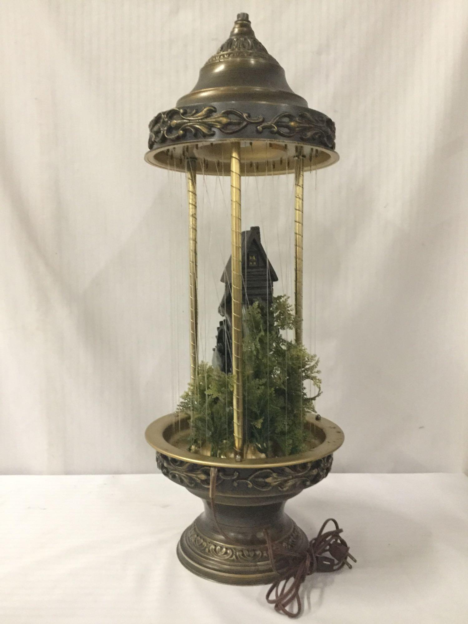 Electric cascading water fountain w/ cliff top mill, model flora, and waterwheel - working!