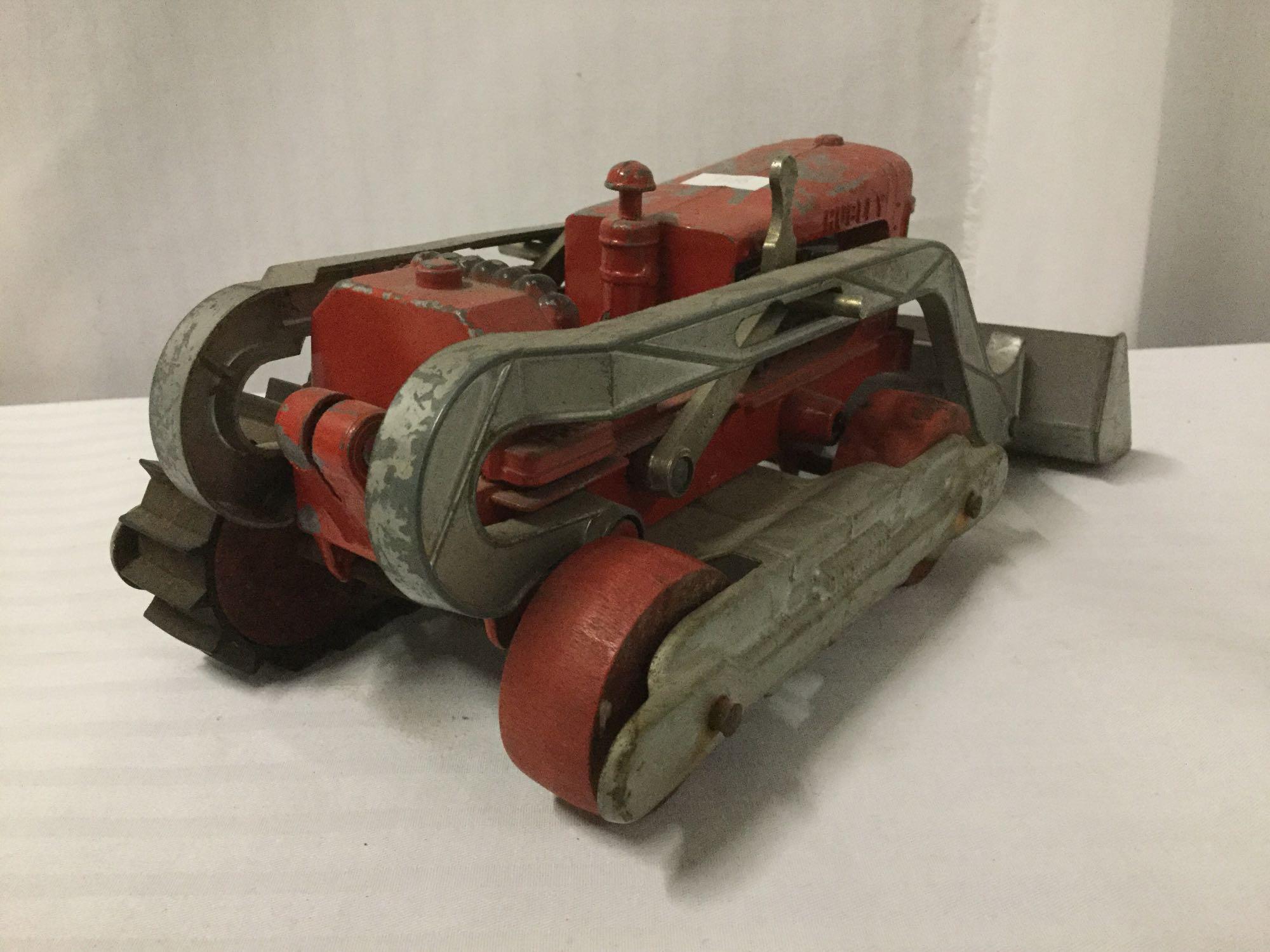 2 Hubley toy bulldozers incl. 1 yellow Hubley Diesel Toy bulldozer & 1 red Hubley toy bulldozer