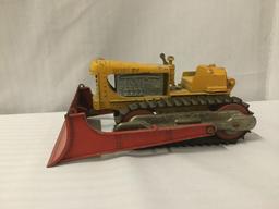 2 Hubley toy bulldozers incl. 1 yellow Hubley Diesel Toy bulldozer & 1 red Hubley toy bulldozer