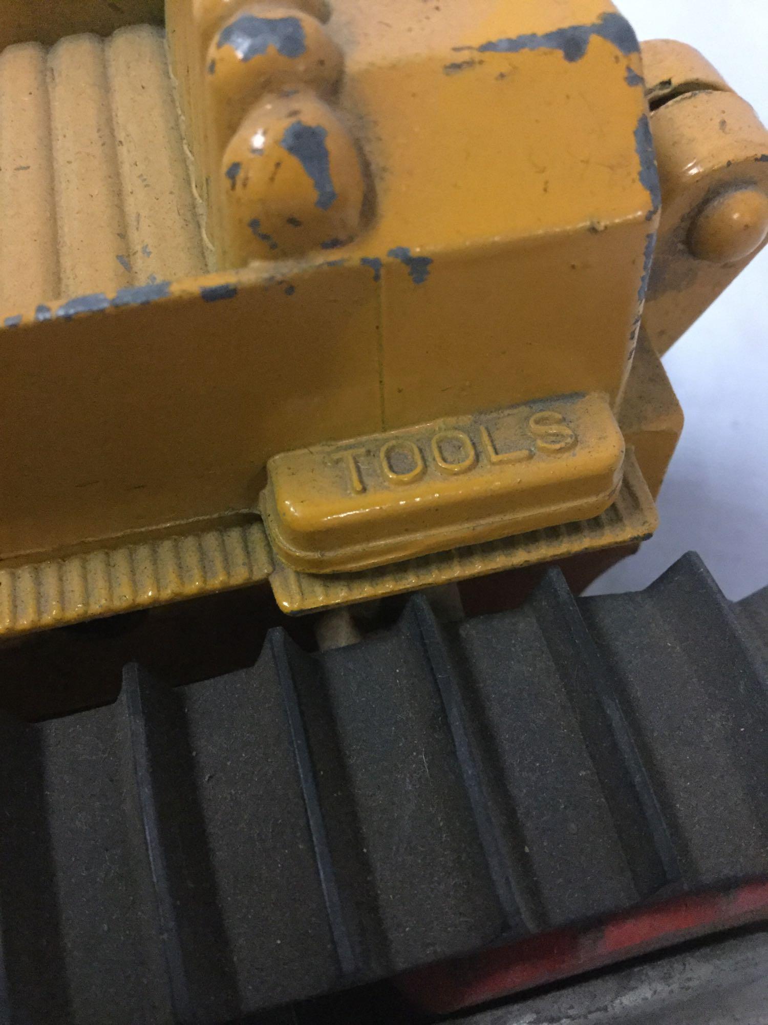 2 Hubley toy bulldozers incl. 1 yellow Hubley Diesel Toy bulldozer & 1 red Hubley toy bulldozer