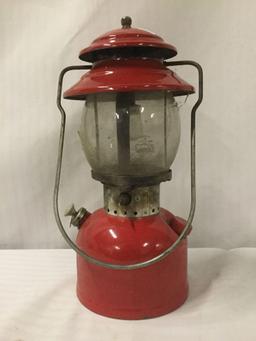 1960s red Coleman oil lamp with Pyrex glass and model number 200A - rare model!