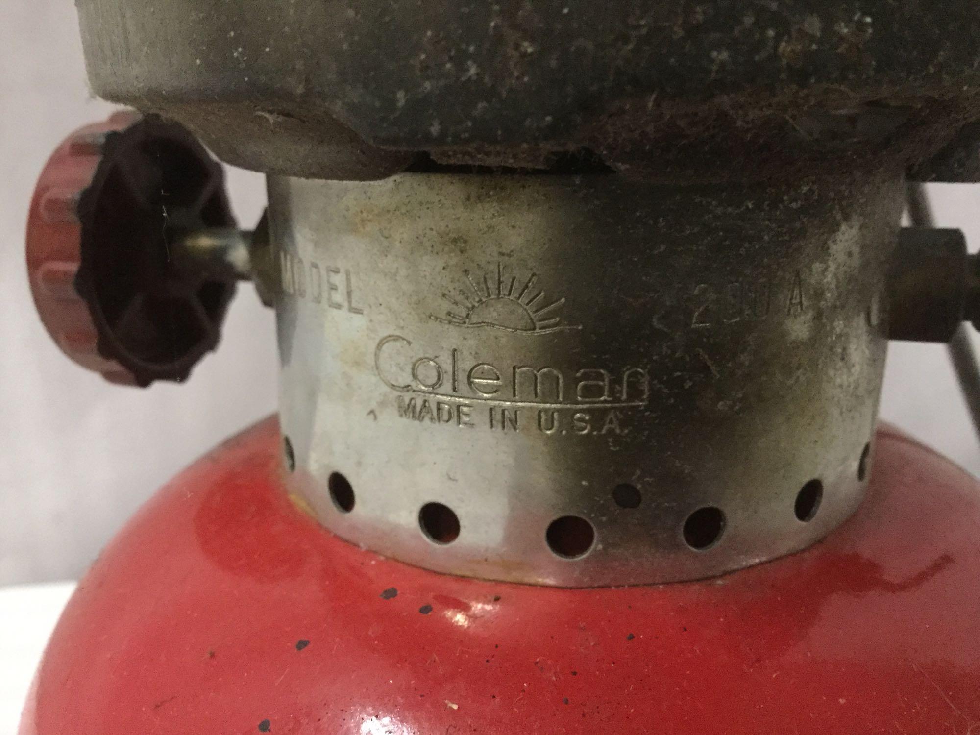 1960s red Coleman oil lamp with Pyrex glass and model number 200A - rare model!