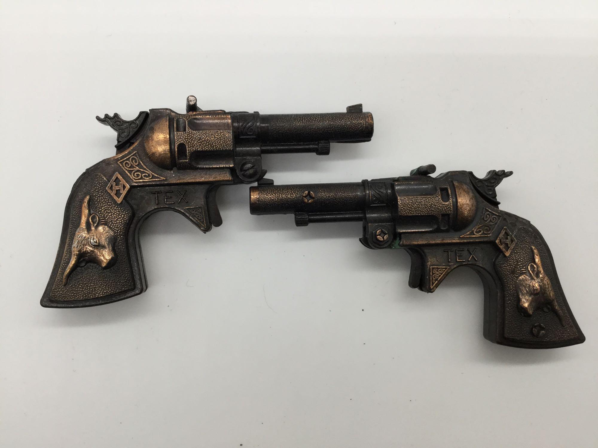 Collection of 5 vintage Hubley 50s era cap guns incl. Cowboy model with matching leather holster