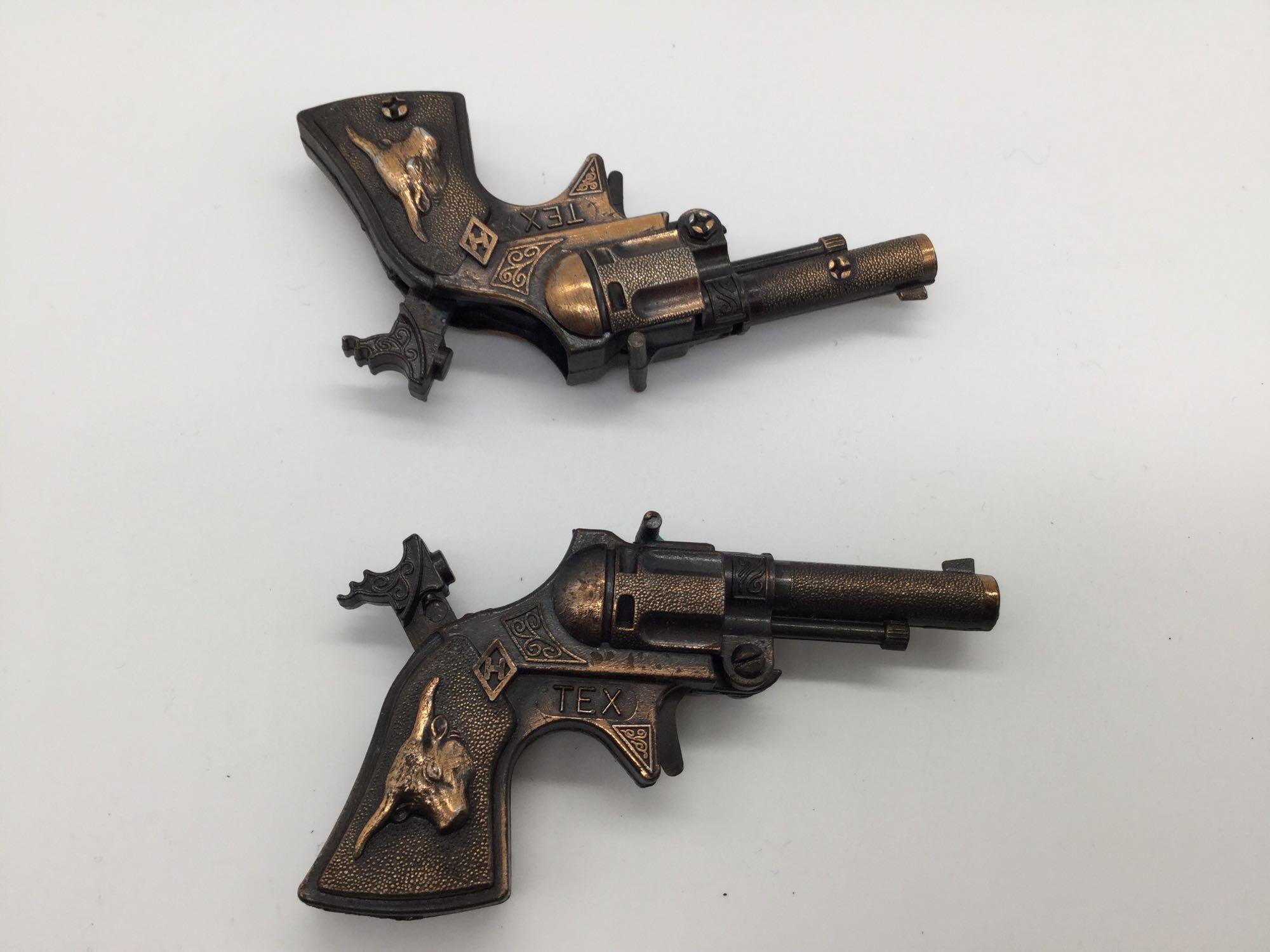 Collection of 5 vintage Hubley 50s era cap guns incl. Cowboy model with matching leather holster