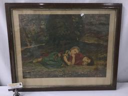 Framed Victorian era print "Children in the Wood" from artist C. Lucy - printed by Leighton Bros