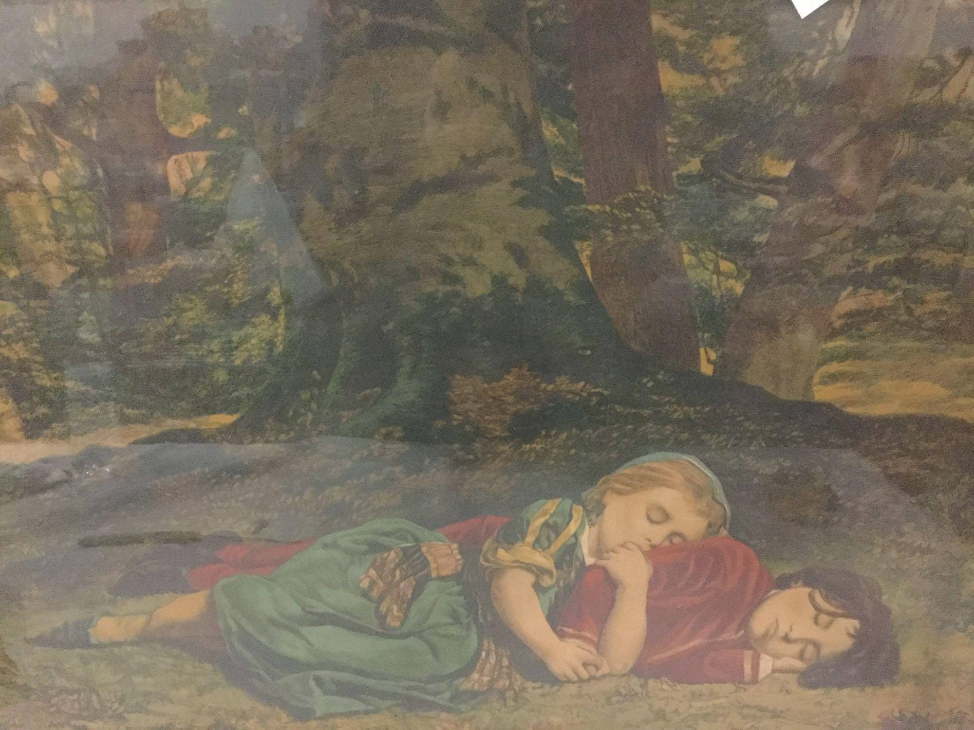 Framed Victorian era print "Children in the Wood" from artist C. Lucy - printed by Leighton Bros