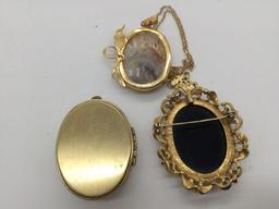Collection of 11 vintage cameo pendant & brooches incl. shell, composite, agate etc - see pics