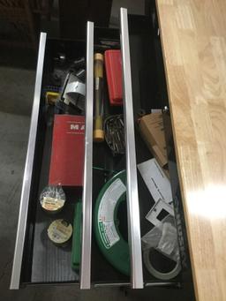 Husky rolling tool chest with wood top & misc tools inside - see pics