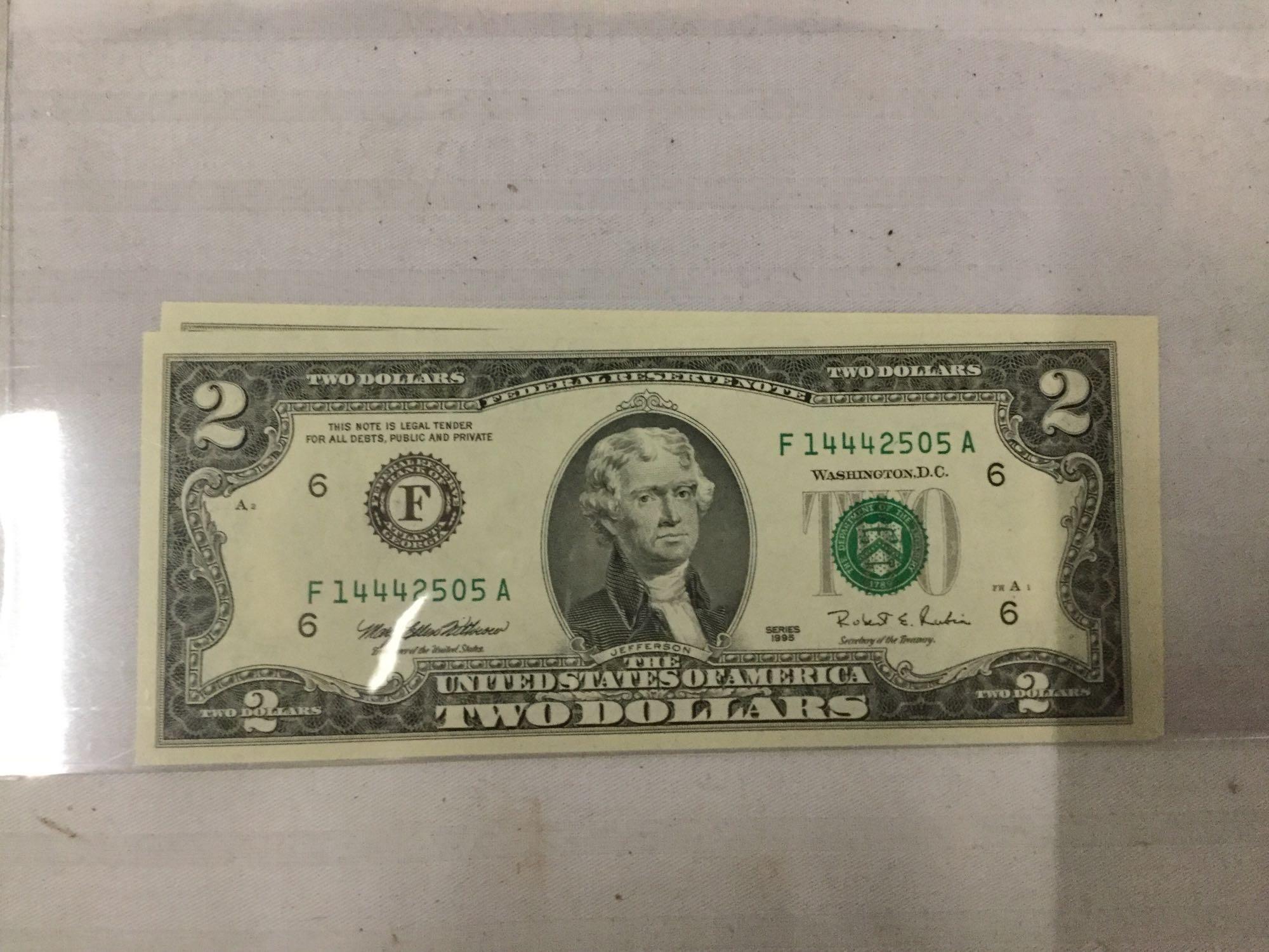 12 Franklin Mint UNC banknotes of all nations with stamps incl. 2x 1995 $2 bills, and more