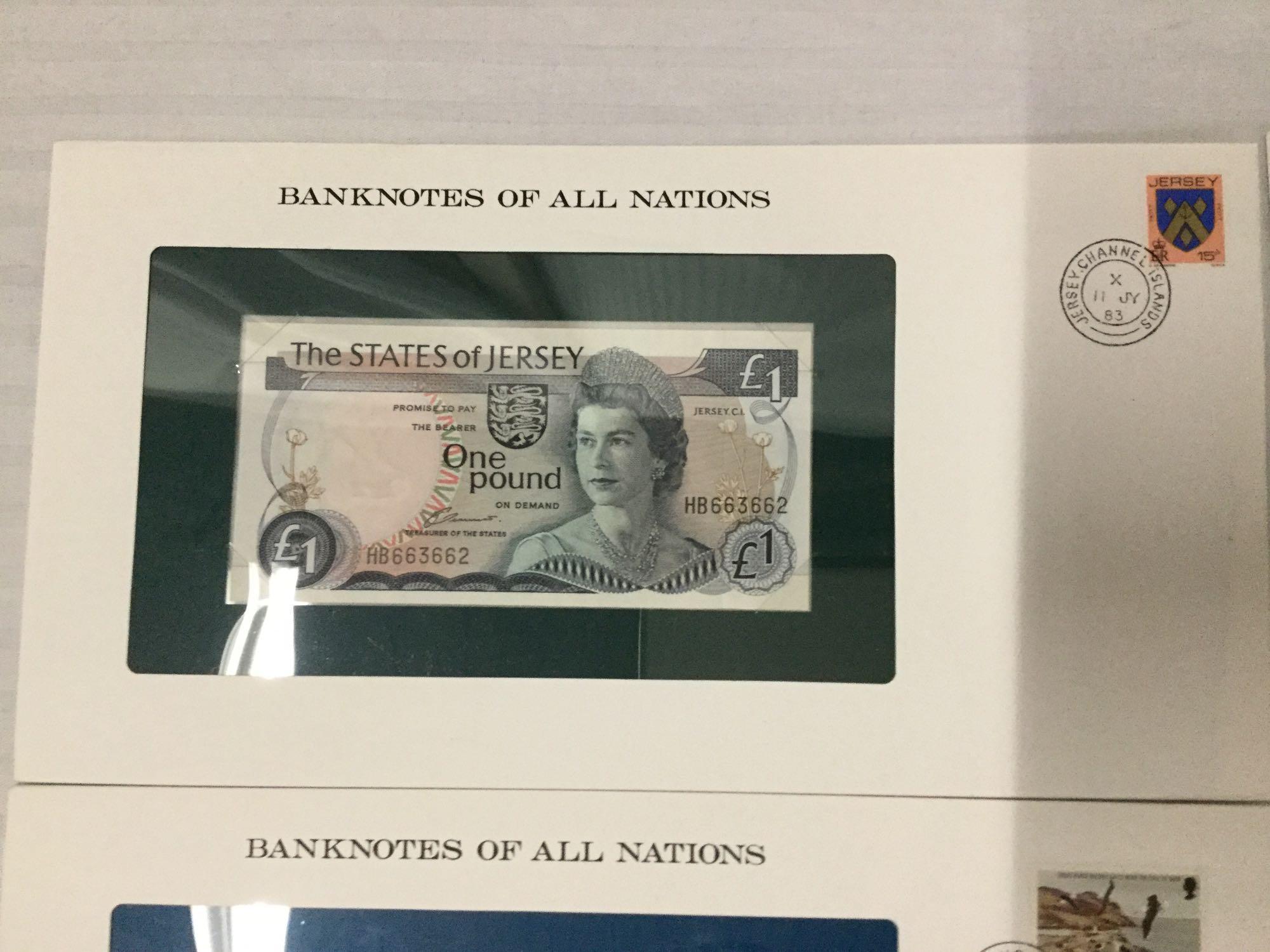 12 Franklin Mint UNC banknotes of all nations with stamps incl. 2x 1995 $2 bills, and more