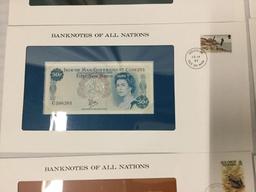 12 Franklin Mint UNC banknotes of all nations with stamps incl. 2x 1995 $2 bills, and more