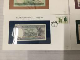 12 Franklin Mint UNC banknotes of all nations with stamps incl. 2x 1995 $2 bills, and more