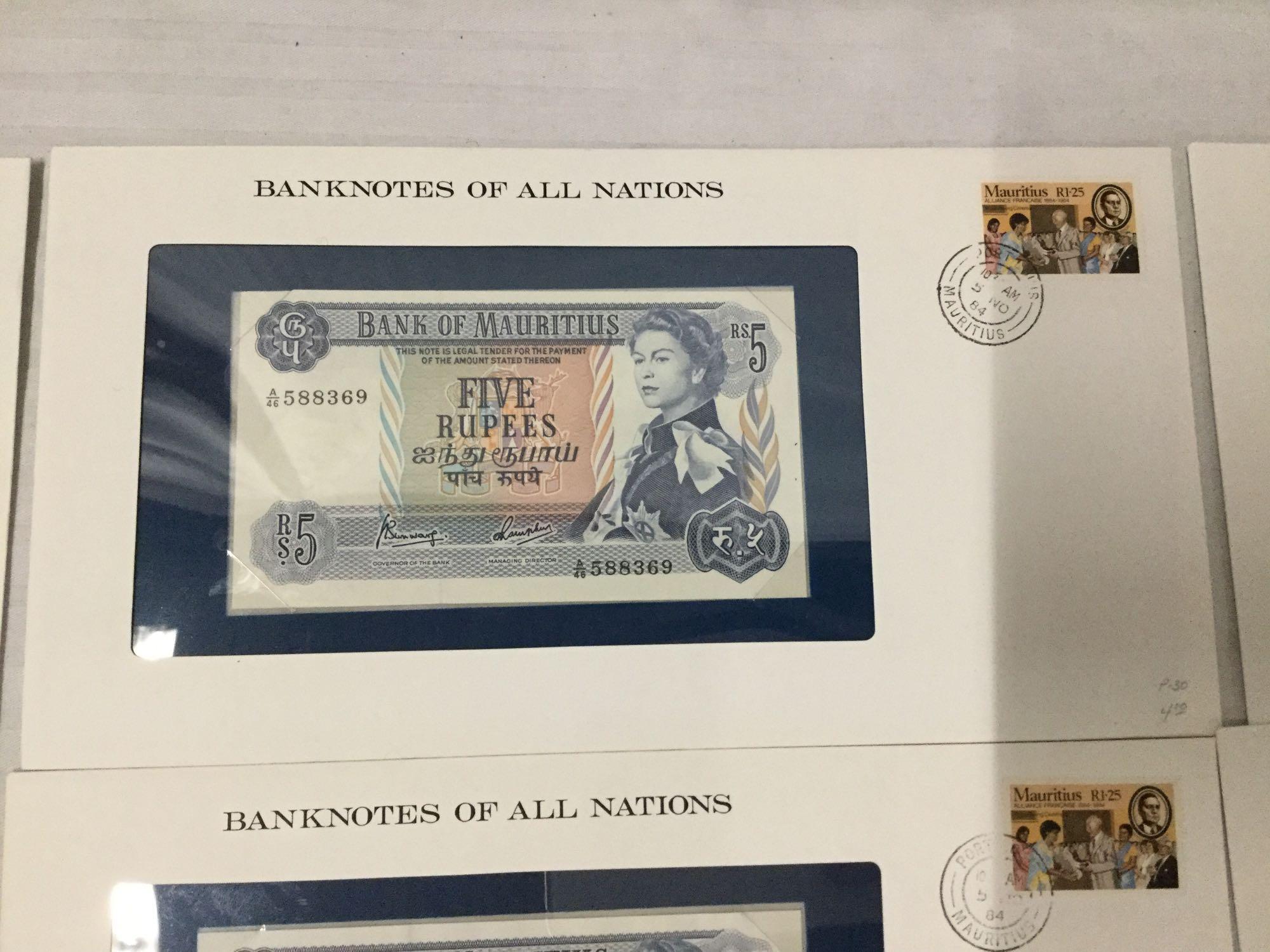 12 Franklin Mint UNC banknotes of all nations with stamps incl. 2x 1995 $2 bills, and more
