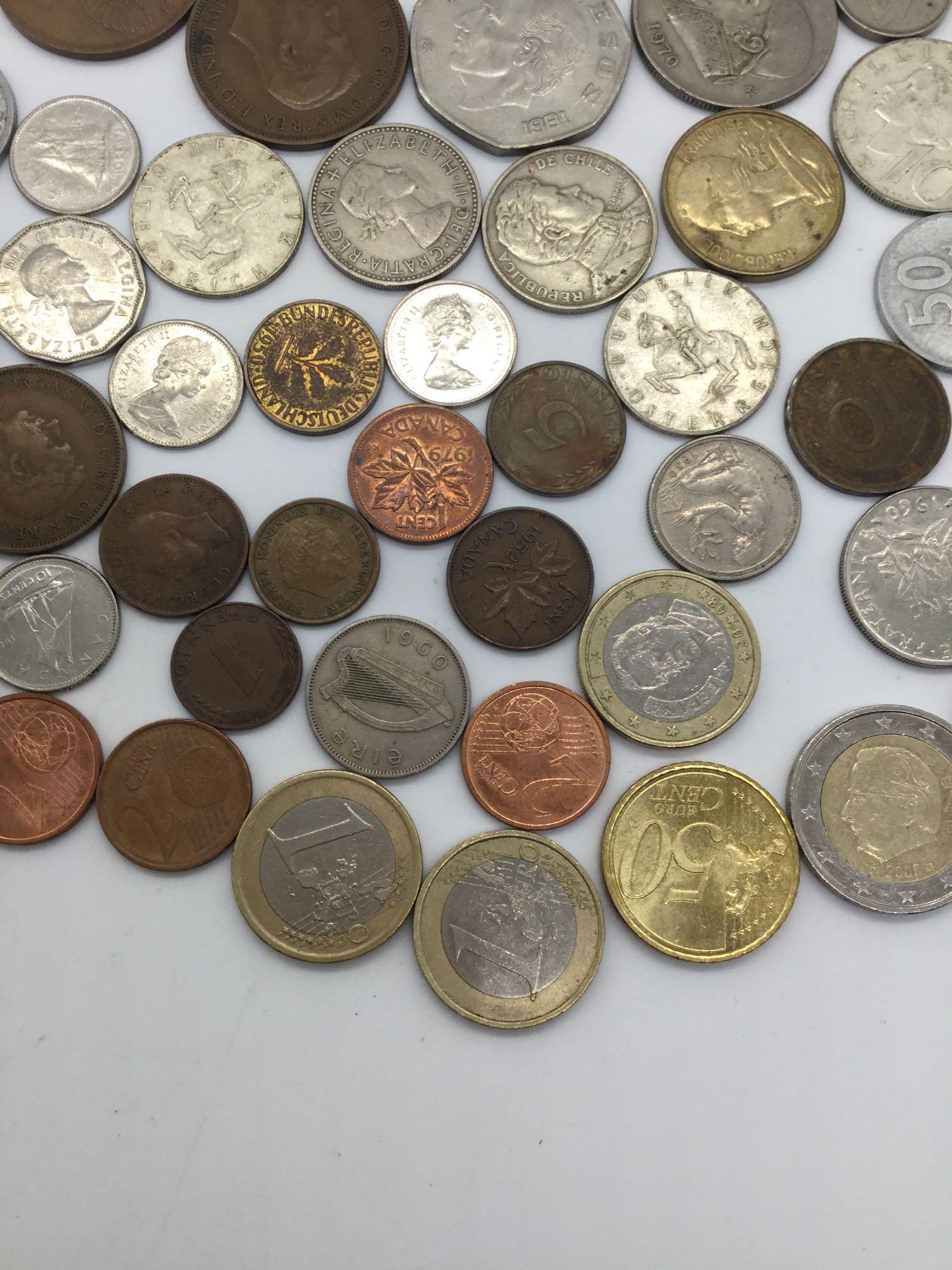 68 foreign coins ranging from 1938 to 2016 incl. 7 40% silver 10 & 25 ore Swedish coins + more