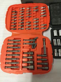 Collection of hand tools, sockets, drill bits sets and a belt sander - see pics