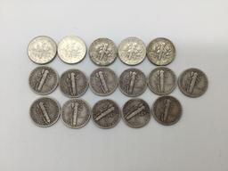 11 silver mercury head dimes from 1940-1945 & 5 silver Roosevelt dimes 1956-64