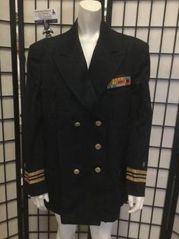 Black U.S. Navy uniform top/jacket, approx. 21x29 inches.