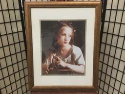 Oil Portrait of a Girl with Basket Print, professional frame