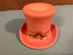 Rare FENTON ART GLASS signed/ hand painted top hat, 200th anniversary of Abraham Lincolns birth