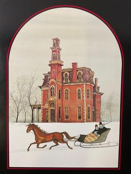 Vintage poster art print by Pat Buckley Moss - IOWA , approx 25.5 x 16 in.