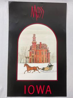 Vintage poster art print by Pat Buckley Moss - IOWA , approx 25.5 x 16 in.