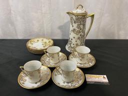 Antique Nagoya Shofu Nippon Chocolate Set, cups, saucers, plates, and chocolate pot
