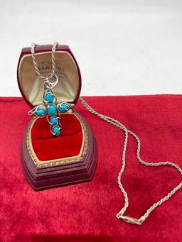 Lovely sterling silver neckalce with sterling and cabochon cross pendant - elegant silver work