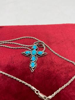 Lovely sterling silver neckalce with sterling and cabochon cross pendant - elegant silver work