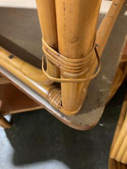 Pair of Mid Century Rattan 2-Tiered End Tables in Triangular Shape - See pics