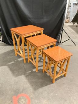 Gorgeous Mid Century Rattan 3 pc Stacking End Tables - See pics!