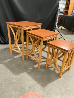 Gorgeous Mid Century Rattan 3 pc Stacking End Tables - See pics!