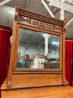 Antique Wheeled Wooden Vanity Dresser w/ Framed Mirror, 4 Drawers, Beautiful Detailing. See pics.