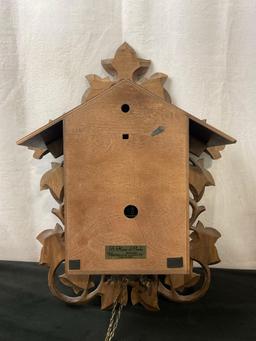 Black Forest Musical Carved Cuckoo Clock, w/ 2 Pinecone Weights