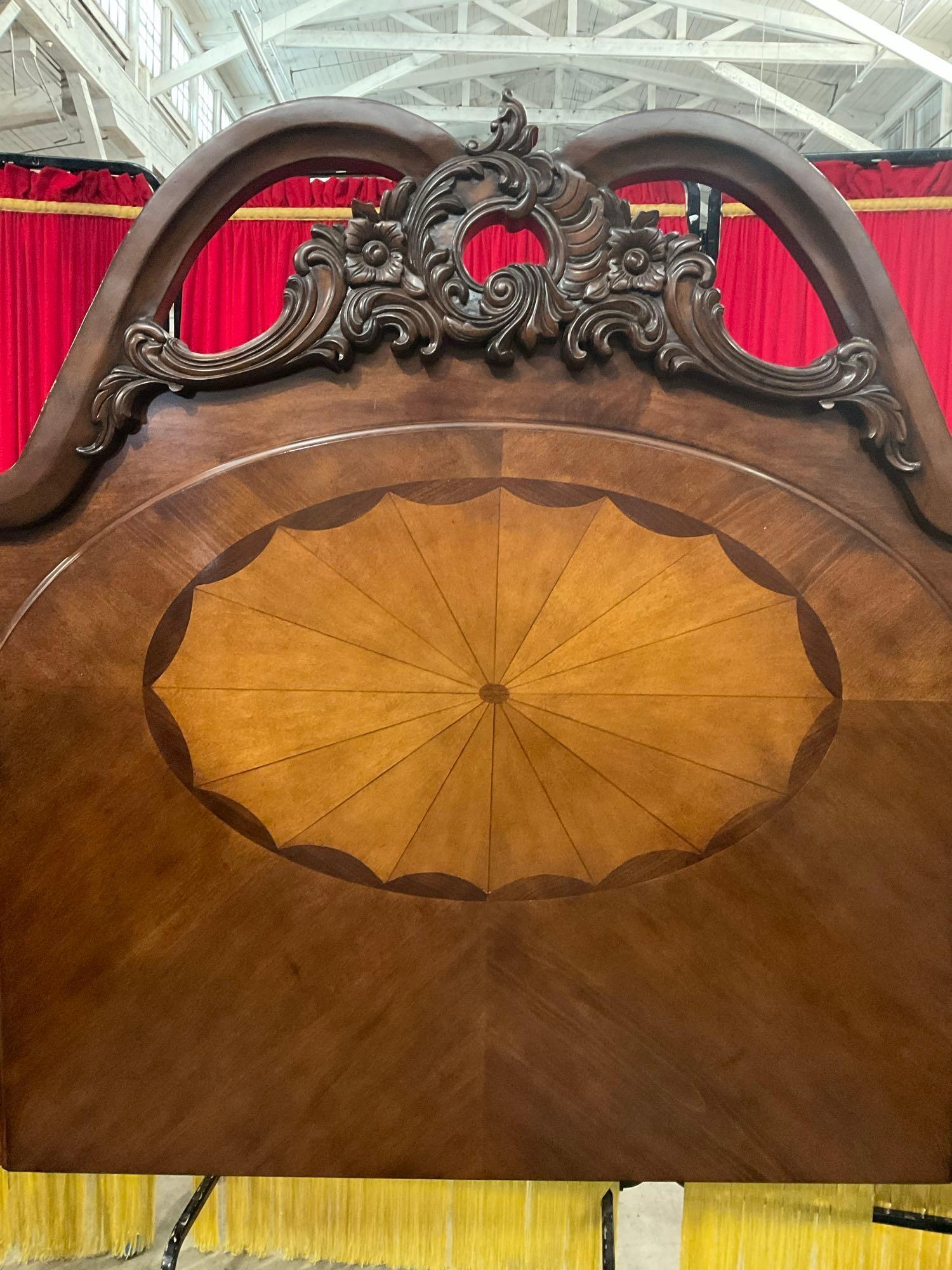 Contemporary Intricately Carved Cherry Queen Four Poster Bed Frame w/ Beautiful Inlay. See pics.
