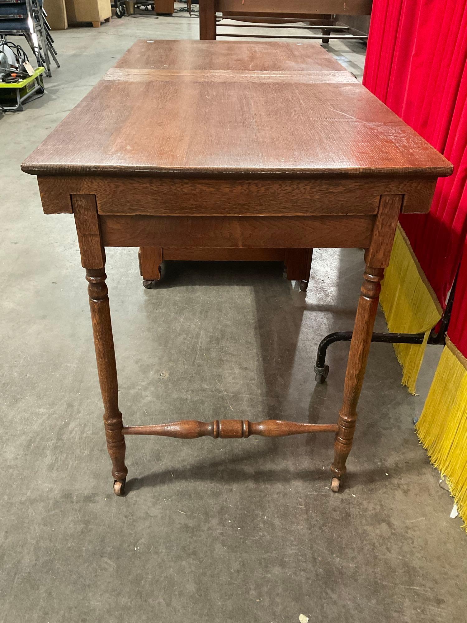 Antique Oak Drop Leaf Wheeled Cabinet w/ 3 Drawers. See pics.